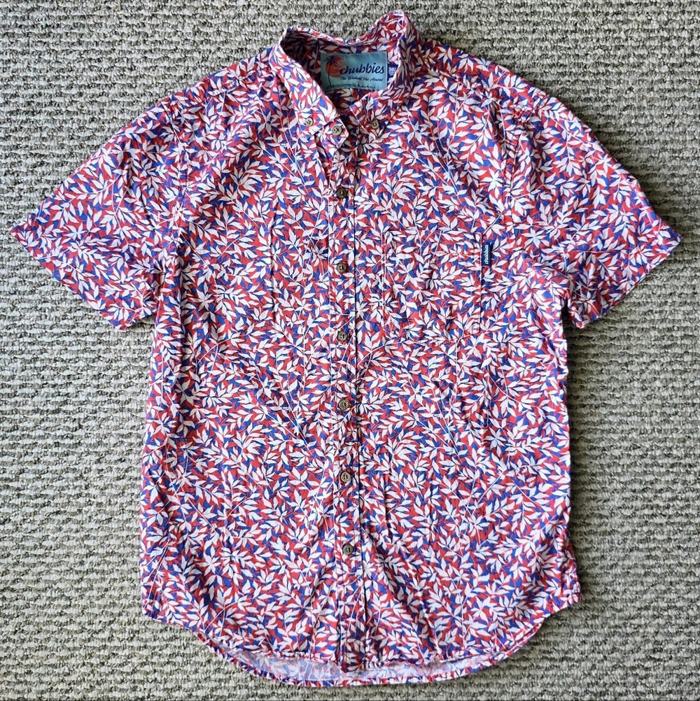 chubbies Red, Blue & White Leaf-Print Short Sleeve Button-Up